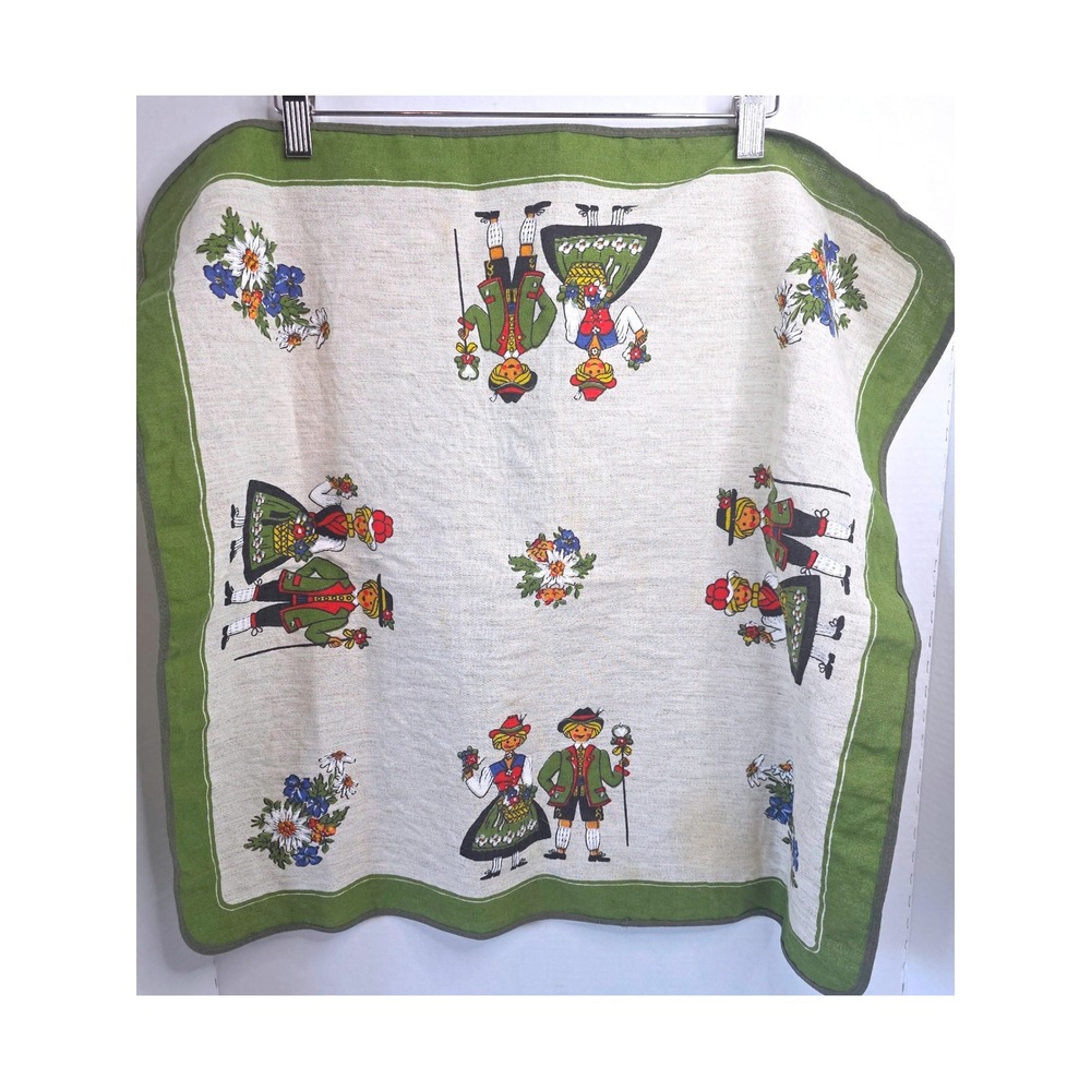 Vintage Nagel Piepmatz West Germany Folk Art Placemat Linen Blend Green 24x24